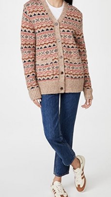 Alex Mill Fair Isle Cardigan Camel Multi ~ light brown patterned cardigans - flipped