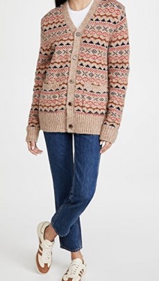 Alex Mill Fair Isle Cardigan Camel Multi ~ light brown patterned cardigans