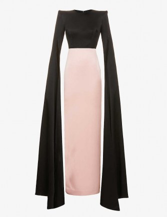 ALEX PERRY Julian cape-sleeve colour-block satin gown black blush / colourblock statement gowns - flipped