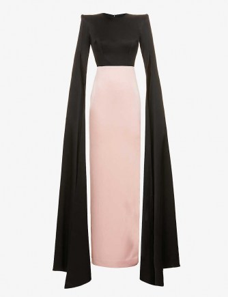 ALEX PERRY Julian cape-sleeve colour-block satin gown black blush / colourblock statement gowns