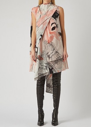 ALEXANDER MCQUEEN Printed silk crepe de chine mini dress ~ floral dresses ~ asymmetric designs - flipped
