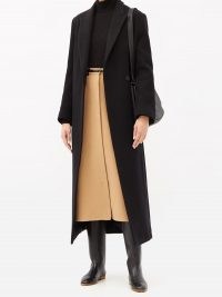 GABRIELA HEARST Alina leather-trimmed recycled-cashmere midi skirt | camel-brown skirts