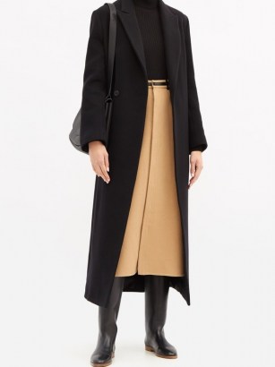 GABRIELA HEARST Alina leather-trimmed recycled-cashmere midi skirt | camel-brown skirts - flipped