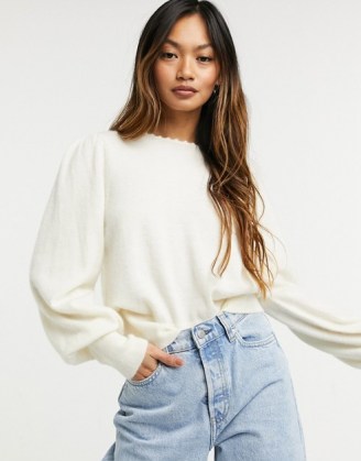 & Other Stories knitted jumper with puff sleeves in off white ~ cosy crew neck jumpers