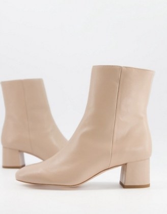 & Other Stories leather round toe heeled boots in beige - flipped