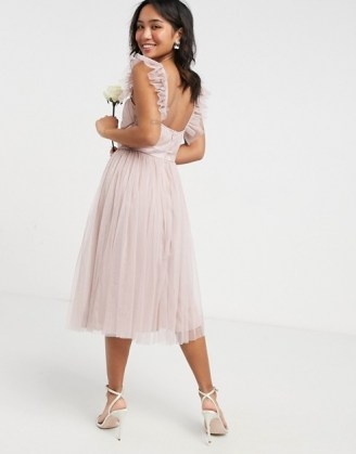 Anaya With Love Petite Bridesmaid tulle frill sleeve midi dress in pink ~ bridesmaid dresses - flipped