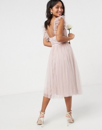 Anaya With Love Petite Bridesmaid tulle frill sleeve midi dress in pink ~ bridesmaid dresses