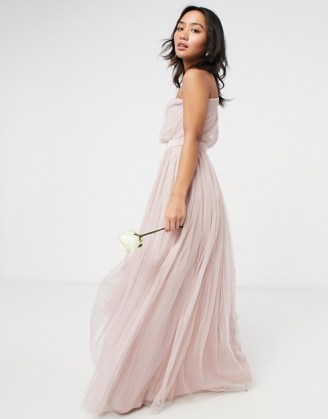 Anaya With Love Petite Bridesmaid tulle one shoulder maxi dress in pink ~ long bridesmaids dresses - flipped
