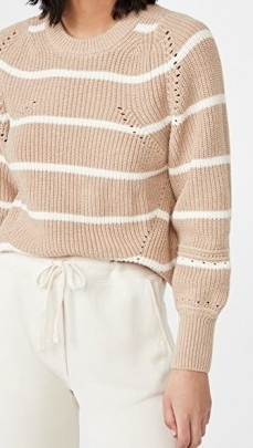 Apiece Apart Celeste Crop Knit Sweater Cream Camel Stripe