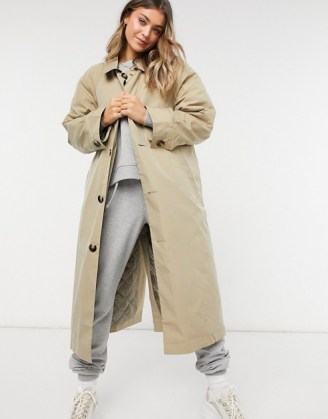 ASOS DESIGN boyfriend trench with quilted liner in stone - flipped