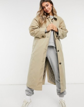 ASOS DESIGN boyfriend trench with quilted liner in stone