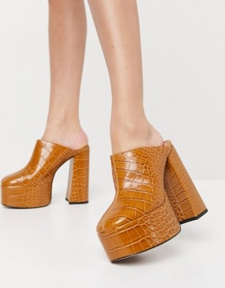 ASOS DESIGN Peco super high heeled mules in tan ~ extreme chunky mules - flipped
