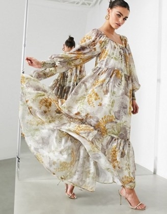 ASOS EDITION oversized maxi dress in floral satin burnout with square neck ~ long flowing occasion dresses