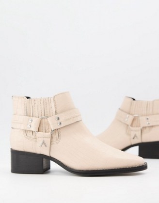 ASRA Mariana boots with harness detail in croc embossed bone leather ~ crocodile effect ankle boot