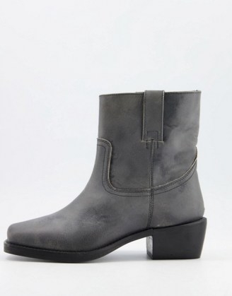 ASRA Maxine square toe pull on boots in grey leather - flipped