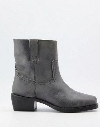 ASRA Maxine square toe pull on boots in grey leather