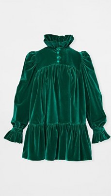 AVAVAV Mini Ruffle Dress Green Velvet | dresses with volume | high neck - flipped