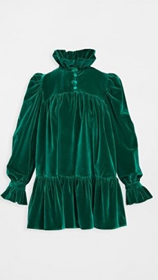 AVAVAV Mini Ruffle Dress Green Velvet | dresses with volume | high neck