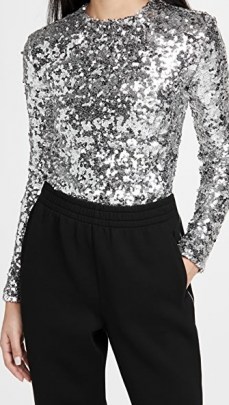 A.W.A.K.E MODE Roundneck Long Sleeve Pailette Top / silver sequinned tops