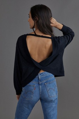 Pilcro Ryanne Open Back Sweatshirt | black cut out sweatshirts - flipped