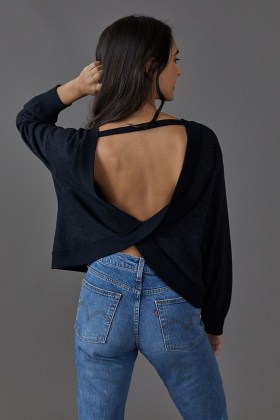Pilcro Ryanne Open Back Sweatshirt | black cut out sweatshirts