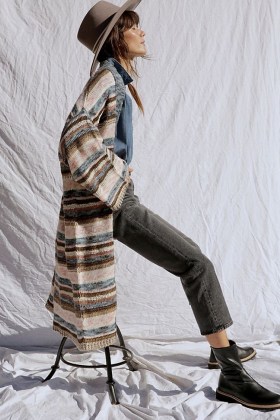 Anthropologie Lizzie Shimmer Knit Duster Kimono | longline open cardigans - flipped