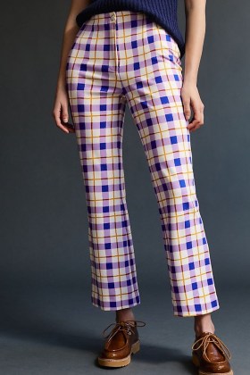 Maeve Susanna Printed Flare Trousers Purple Motif / checked crop hem flares - flipped