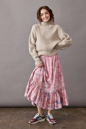 ANTHROPOLOGIE Lyla Tie-Dye Ruffled Midi Skirt Pink Combo - flipped