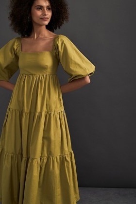 Faithfull The Brand Kiona Tiered Midi Dress | square neck volume sleeve dresses