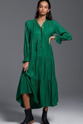 Maeve Wendy Tiered Maxi Dress / green relaxed fit dresses - flipped