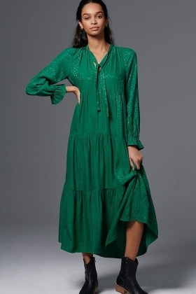 Maeve Wendy Tiered Maxi Dress / green relaxed fit dresses