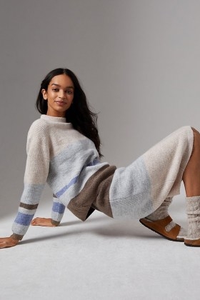 Flat White Lynnette Striped Jumper and Skirt Set / colour block knitted fashion sets / colourblock skirts and jumpers - flipped