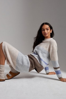 Flat White Lynnette Striped Jumper and Skirt Set / colour block knitted fashion sets / colourblock skirts and jumpers