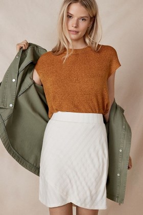 Anthropologie Brunswick Knitted Mini Skirt | stylish knits | pull on wrap style skirts