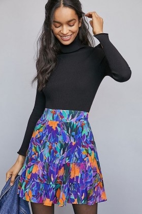 Danielle Duer Tiered Mini Skirt | painterly print skirts