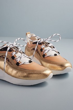 Anthropologie Animal Print Chunky Low-Top Trainers Gold | sports luxe shoes - flipped