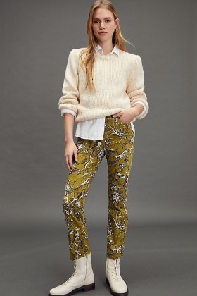 Pilcro The Cigarette Ultra High-Rise Slim Straight Jeans Green Motif / bird and floral print denim - flipped