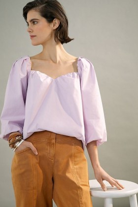 Mare Mare x Anthropologie Janine Sweetheart Blouse Lavender ~ balloon sleeve blouses - flipped