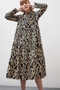 Second Female Alula Organic Midi Dress / voluminous floral shirt dresses