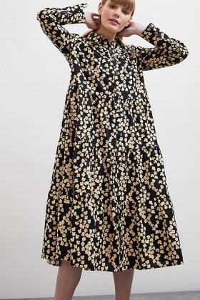 Second Female Alula Organic Midi Dress / voluminous floral shirt dresses - flipped