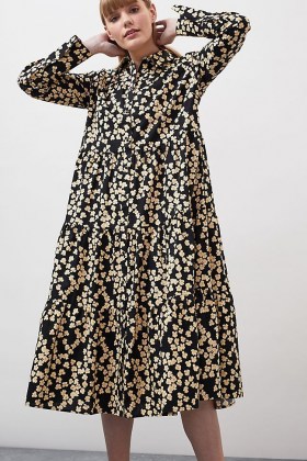 Second Female Alula Organic Midi Dress / voluminous floral shirt dresses