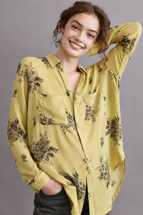 Pilcro Classic Buttondown Shirt Chartreuse / floral curved hem shirts - flipped