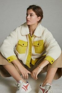 ANTHROPOLOGIE Leslie Corduroy-Trimmed Sherpa Jacket / cream faux shearling jackets / textured outerwear