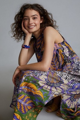 ANTHROPOLOGIE Hannah Side-Split Maxi Dress / bold floral prints / mixed print dresses