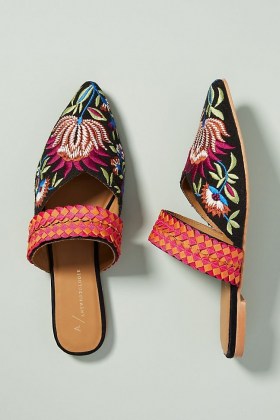 ANTHROPOLOGIE Paz Beaded Slides / flat floral embroidered mules