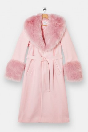 TOPSHOP Baby Pink Faux Fur Trim Coat ~ glamorous winter coats - flipped