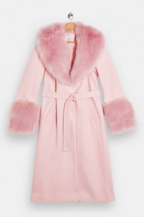 Top Baby Pink Faux Fur Trim Coat, Faux Fur Trim Coat Pink