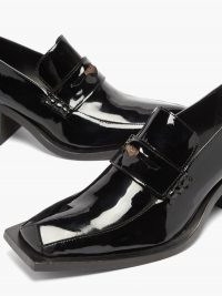 MARTINE ROSE Bagleys square-toe patent-leather loafers / black high shine slip ons / chunky block heel shoes