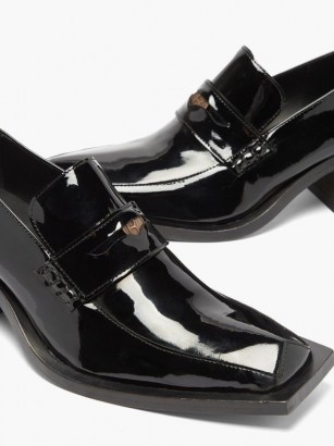 MARTINE ROSE Bagleys square-toe patent-leather loafers / black high shine slip ons / chunky block heel shoes - flipped