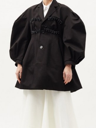 SIMONE ROCHA Beaded balloon-sleeve cotton-drill evening coat | volume sleeved occasion coats | evening outerwear - flipped